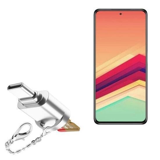 BoxWave Adapter Compatible with Tecno Camon 30 Premier - Micro SD Card miniReader, USB Type-C OTG Reader USB3.0 Adapter Keychain - Metallic Silver