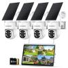 ZHXINSD Solar Security Cameras System, Wireless Outdoor with 10" LCD Monitor, 4PCS 4MP Solar Powered PTZ Camera with Solar Panel for Home Security, 10 CH Expandable, Color Night Vision, 2-Way Audio view 1