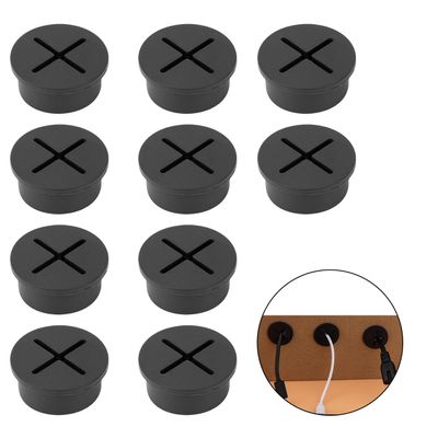 10 Pcs Black 1 Inch Desk Cable Hole Grommets, Flexible Silicone Cable Cord Wall Grommets for Wiring Wire Hole Cover for Desk Table Other Furnitures