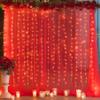 10ft x 10ft Red Backdrop Curtain with Lights String for Parties, Sheer Tulle Wedding Photo Backdrops Drapes for Baby Shower Birthday Party Decorations Background for Photography view 1