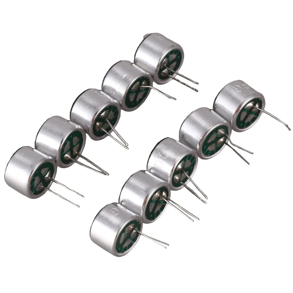 Kqcibz 10 PCS 9.7mm x 7mm 2 Pin MIC Capsule Electret Condenser Miniphone, Silver Tone, Black, Green, 039278