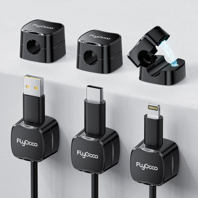 6 Pack Magnetic Cord Organizer, FlyCoco Cable Management Clips for Desk Phone Charging Cable Storage Holder, Cable Clips Organizer for Office Desk Kitchen Table Corner Wall Or Car Dashboard (Black)