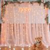 10x10ft Peach Tulle Backdrop Curtain with Lights String for Parites, Sheer Photo Backdrop Curtains with Lights for Wedding Backdrop Ceremony Reception Bridal Shower Baby Shower Birthday Party view 4