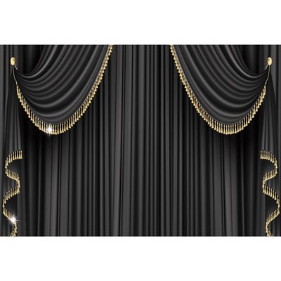 DORCEV 15x8ft Theater Stage Backdrop Black Gold Curtains Photography Backdrop Wedding Birthday Holiday Celebration Portrait Decor Background Carnival Party Drama Performance Photographic Studio Prop