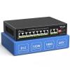 10-Port Gigabit PoE Switch, VIMIN 8-Port Unmanaged 10/100/1000Mbps Network PoE Switch with 2 Uplink Ports, AI Watchdog PoE Switch, VLAN, Extend 250m, Support IEEE802.3af/at view 1