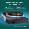 10-Port Gigabit PoE Switch, VIMIN 8-Port Unmanaged 10/100/1000Mbps Network PoE Switch with 2 Uplink Ports, AI Watchdog PoE Switch, VLAN, Extend 250m, Support IEEE802.3af/at view 2