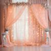 10ft x 10ft Peach Backdrop Curtain Panels with Lights String for Parties, Sheer Tulle Wedding Photo Backdrops Drapes for Baby Shower Birthday Party Decorations Background for Photography view 2