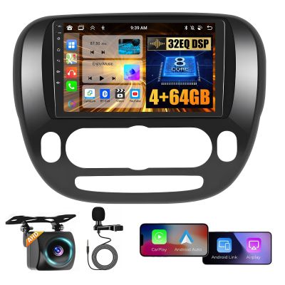 Hikity 8 Core 4+64G for Kia Soul (Manual A/C) 2014-2017 Radio Android Car Stereo 9 Inch IPS Touchscreen Car Radio Wireless Carplay Android Auto 59UI GPS WiFi 32EQ DSP Backup Camrea