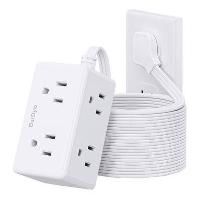 15Ft Flat Plug Small Power Strip,3-Side White Extension Cord with 6 Wide Outlets Extender,No Surge Protector,Cruise Ship Essentials,Multi Plug for College Dorm Home Office Travel,Wall Mount,ETL Listed
