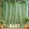 10ft x 10ft Green Backdrop Curtain with Lights String for Parties, Sheer Tulle Wedding Photo Backdrops Drapes for Baby Shower Birthday Party Decorations Background for Photography view 4