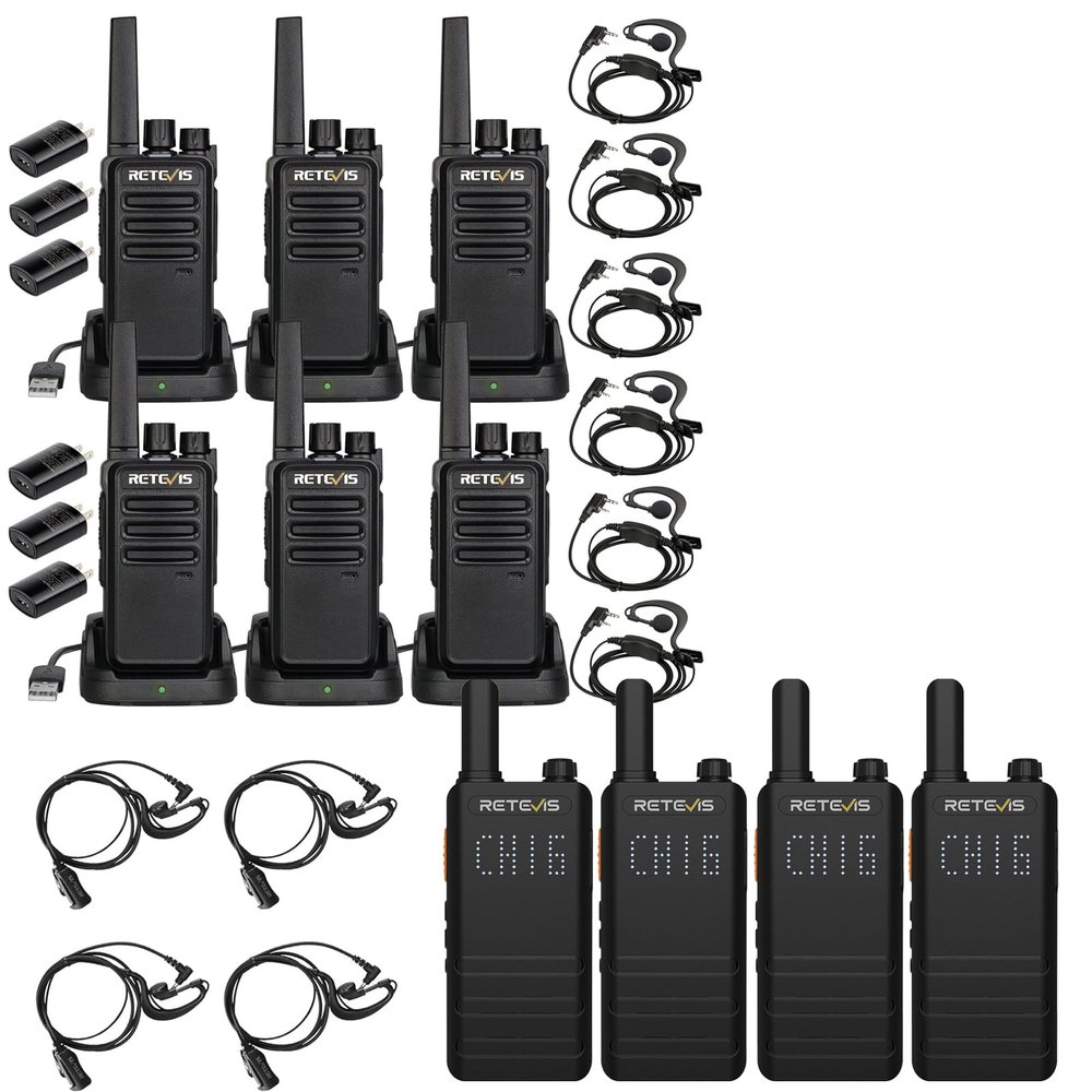 Retevis RT68 Heavy Duty Walkie Talkies(6 Pack) Bundle B3H 2 Way Radios(4 Pack),Portable Two-Way Radios with Earpiece(10 Pack),Channel Display,for Restaurant Security School