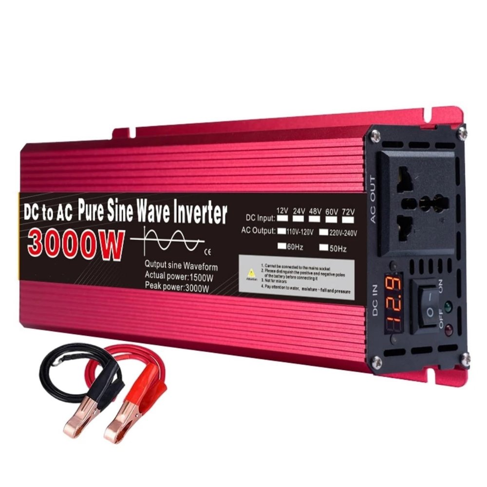 JDOUNFMO Pure Sine Wave Inverter DC 12V/24V to AC 110V/220V 1000W 1600W 2200W 3000W 50Hz 60Hz Converter Car Power Solar Inverter for Home (Color : 3000W, Size : 12V_220V50HZ)
