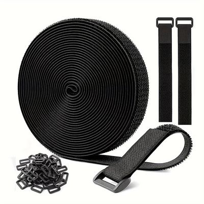 hzexun Adjustable Cable Straps with 50 Buckles,32 Ft Fastening Hook and Loop Securing Straps Cable Ties Reusable Self Adhesive Straps for Cable Tidy,Wire Management