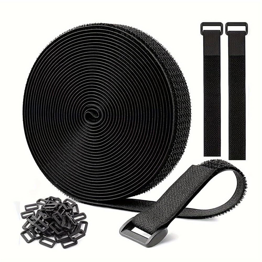 hzexun Adjustable Cable Straps with 50 Buckles,32 Ft Fastening Hook and Loop Securing Straps Cable Ties Reusable Self Adhesive Straps for Cable Tidy,Wire Management