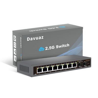 Davuaz 2.5G Unmanaged Ethernet Switch with 8 x 2.5G Base-T Ports and 2 x 10G SFP Uplink Port, Compatible with 100/1000/2500Mbps, Fanlesss Design, Plug & Play, Metal 2.5Gb Network Switch
