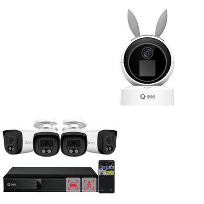 QSEE 5MP Security Camera System with Human Vehicle Detection + QSEE 4MP Indoor WiFi Security Camera