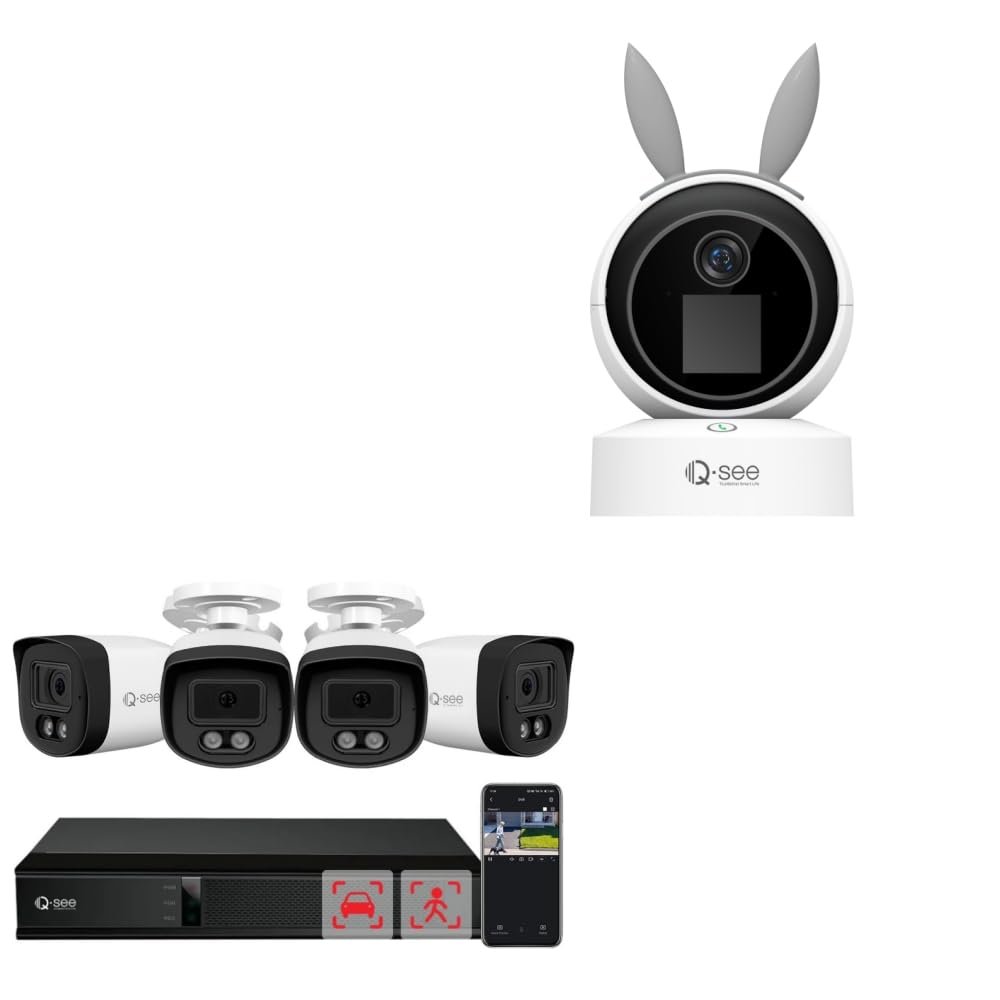 QSEE 5MP Security Camera System with Human Vehicle Detection + QSEE 4MP Indoor WiFi Security Camera