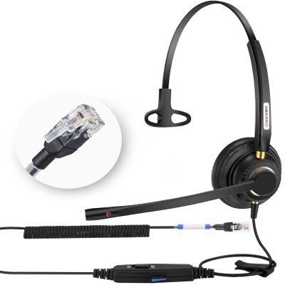 Arama Yealink Phone Headset with Mute Switch, RJ9 Office Telephone Headsets with Mic Noise Cancelling Compatible with Yealink VoIP Phone T21P T42S T46S T48S T27G T53W T54W Grandstream Snom (A800Y2)