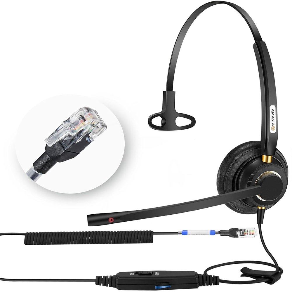 Arama Yealink Phone Headset with Mute Switch, RJ9 Office Telephone Headsets with Mic Noise Cancelling Compatible with Yealink VoIP Phone T21P T42S T46S T48S T27G T53W T54W Grandstream Snom (A800Y2)