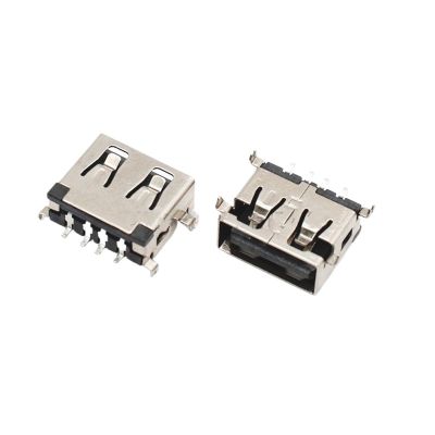 100PCS USB Connector Type A Female AF10.0 4pin Sinking Plate SMD USB-A Female SMT Black