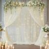 108ft Ivory Tulle Curtain Backdrop with Lights String for Parites, Sheer Backdrop Curtain Drapes for Wedding Photo Baby Shower Photography Birthday Party view 2