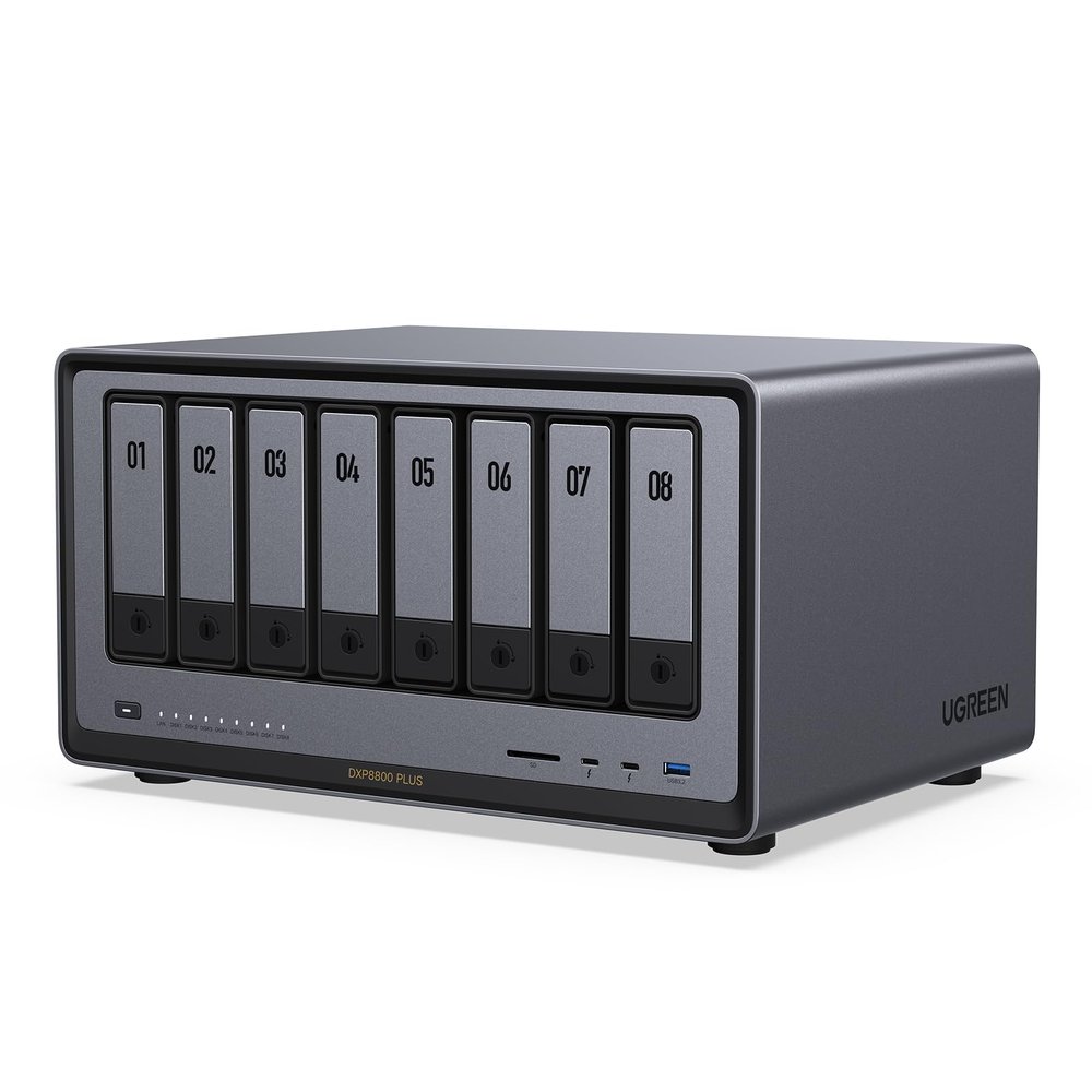 UGREEN NAS DXP8800 Plus 8-Bay Desktop NAS, Intel i5 1235u 10-Core CPU, 8GB DDR5 RAM, Bulit-in 128G SSD for System, 2X 10GbE, 2X M.2 NVMe Slots, 8K HDMI, 2X TBT4, Network Attached Storage (Diskless)
