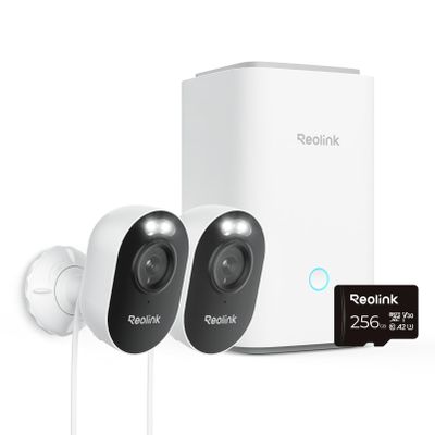 Reolink Outdoor Security Camera System, 2K Plug-in Cameras, 5G/2.4GHz Dual-band Wi-Fi, 256GB microSD Card Included, Max.512GB2 Storage, Smart Detection, 24/7 Offline Recording, Home Hub with 2x Lumus