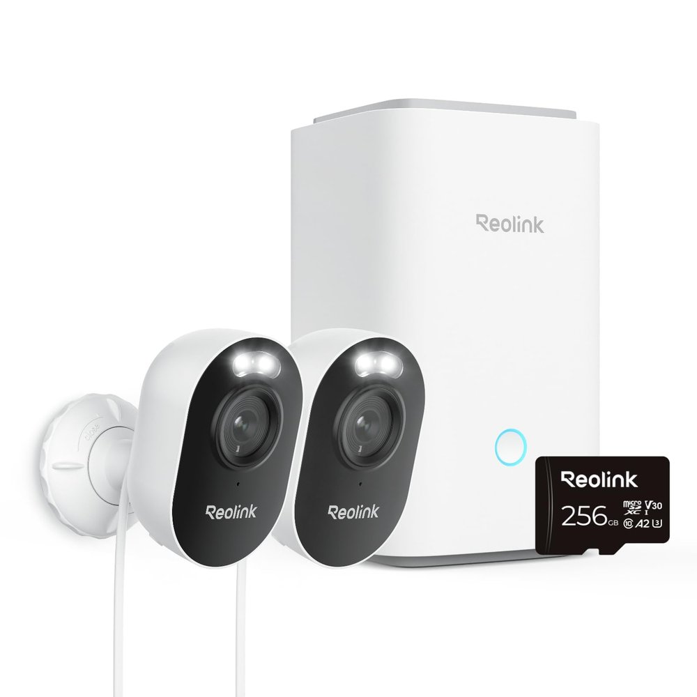 Reolink Outdoor Security Camera System, 2K Plug-in Cameras, 5G/2.4GHz Dual-band Wi-Fi, 256GB microSD Card Included, Max.512GB2 Storage, Smart Detection, 24/7 Offline Recording, Home Hub with 2x Lumus