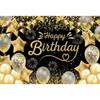 Laeacco Black Gold Happy Birthday Backdrop10x7FT Birthday Photography Background Golden Glitter Spots Fireworks Balloons Adults Men Women Birthday Party Decorations Banner Photo Booth Props view 1