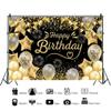 Laeacco Black Gold Happy Birthday Backdrop10x7FT Birthday Photography Background Golden Glitter Spots Fireworks Balloons Adults Men Women Birthday Party Decorations Banner Photo Booth Props view 3