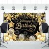 Laeacco Black Gold Happy Birthday Backdrop10x7FT Birthday Photography Background Golden Glitter Spots Fireworks Balloons Adults Men Women Birthday Party Decorations Banner Photo Booth Props view 4