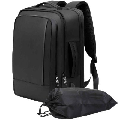 Alyvisun Airline Cabin Bag 42x30x20, Expandable Travel Backpack 18.9-25.2 L, Hand Luggage Rucksack with Laptop Compartment and Shoe Bag, for Boarding, Working, Travel, Black
