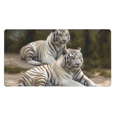 NONHAI Large Gaming Mousepad with Non-Slip Rubber Base Extended Laptop Desk Pad 29.5x16 inch Long Computer Keyboard MouseMat White Tigers Mousepad for Home Office Work