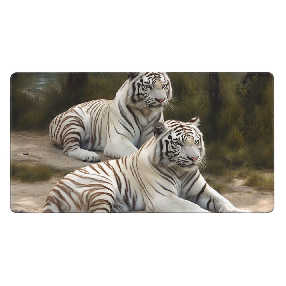 NONHAI Large Gaming Mousepad with Non-Slip Rubber Base Extended Laptop Desk Pad 29.5x16 inch Long Computer Keyboard MouseMat White Tigers Mousepad for Home Office Work