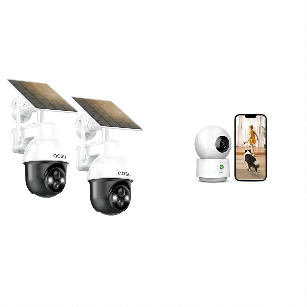 AOSU 2K Security Camera Indoor Solar Camera Security Outdoor