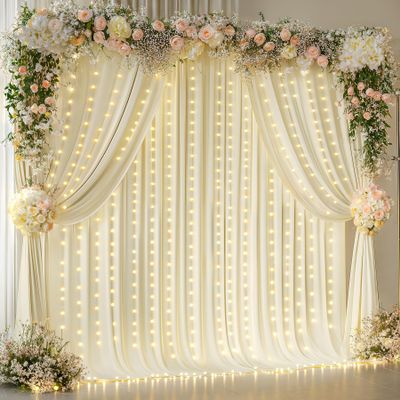 10x10ft Beige Backdrop Curtains with Lights Wrinkle Free Fabric Backdrop Curtain for Wedding Birthday Party Baby Shower Photo Shoot Bridal Shower Home Party Background Decorations