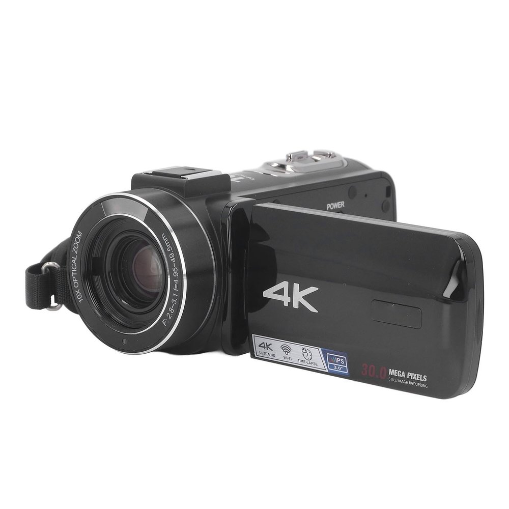 EBTOOLS 4K Video Camera Camcorder, 30MP HD Vlogging Camera Recorder, 10X Digital Zoom, 3In Touchscreen, with Remote Control, 2 Batteries, Lens Hood, for Photography Filming