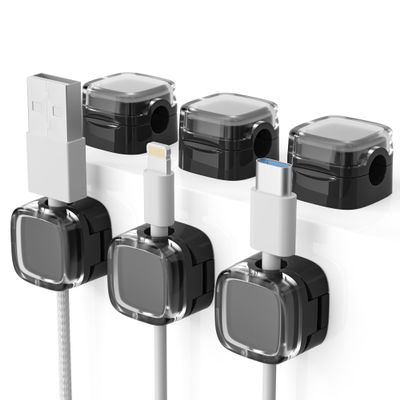 6 Pack Magnetic Cord Organizer & Cable Clips - Adjustable Under Desk Cable Management, Adhesive Wire Holder for Home, Office, Phone, Car, Wall, and Nightstand (Black)
