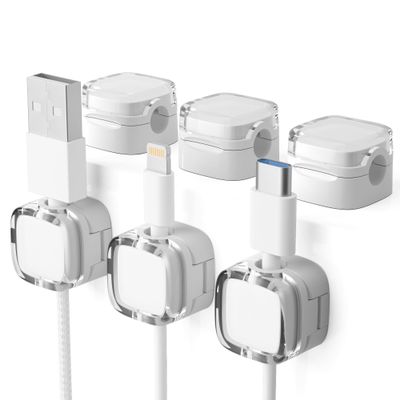 6 Pack Magnetic Cord Organizer & Cable Clips - Adjustable Under Desk Cable Management, Adhesive Wire Holder for Home, Office, Phone, Car, Wall, and Nightstand (White)