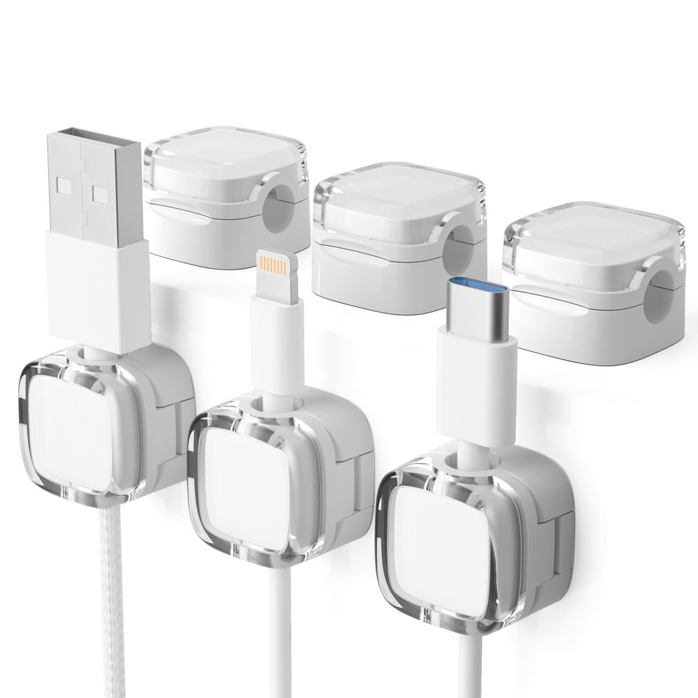6 Pack Magnetic Cord Organizer & Cable Clips - Adjustable Under Desk Cable Management, Adhesive Wire Holder for Home, Office, Phone, Car, Wall, and Nightstand (White)