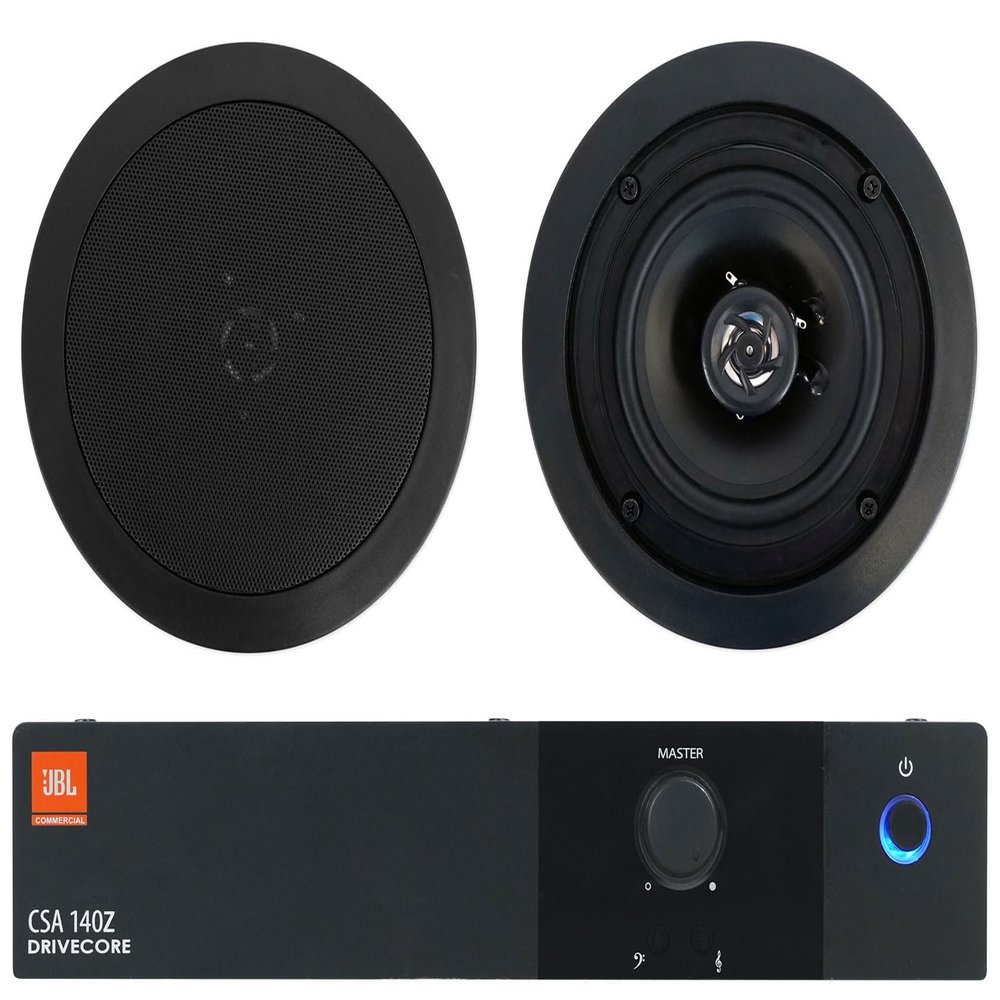 Audiosavings Bundle: (2) Rockville CC525T Black 5.25" Commercial 70v Ceiling Speakers for Restaurant Bundle with (1) JBL CSA 140Z 40w Commercial 70v Amplifier Amp for Restaurant/Bar/Cafe (3 Item)