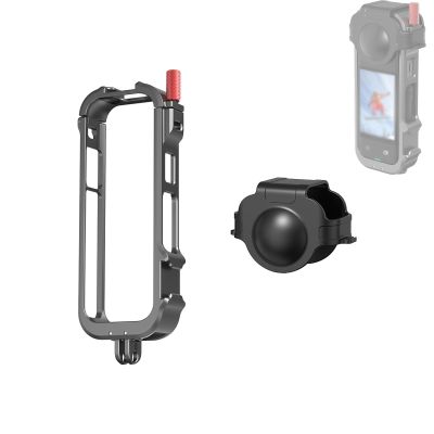 Metal Frame Cage for Insta360 X4 Action Camera Protective Housing Case Cage Rig for Insta360 X4 Accessories with 1/4" Threads Cold Shoe Mount Folding Fingers Lens Cap