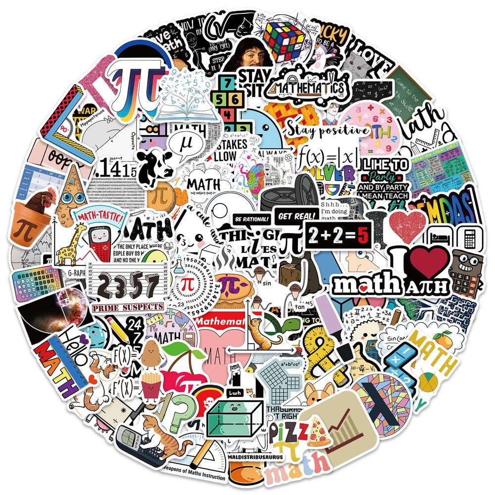100Pcs Math Stickers, Funny Math Cartoon Stickers Gifts for Student Vinyl Waterproof Stickers for Water Bottle Laptop Luggage Skateboard Snowboard Guitar Gifts for Teens Girls Kids Adult Students
