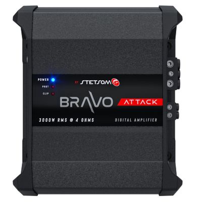 Stetsom Bravo Attack 3000 4 Ohms Mono Car Amplifier, 3000.1 3K Watts RMS, 4 Stable Car Audio, Full Range HD Sound Quality, 3000x1, Crossover & Bass Boost, Car Stereo Speaker MD, Smart Coolers