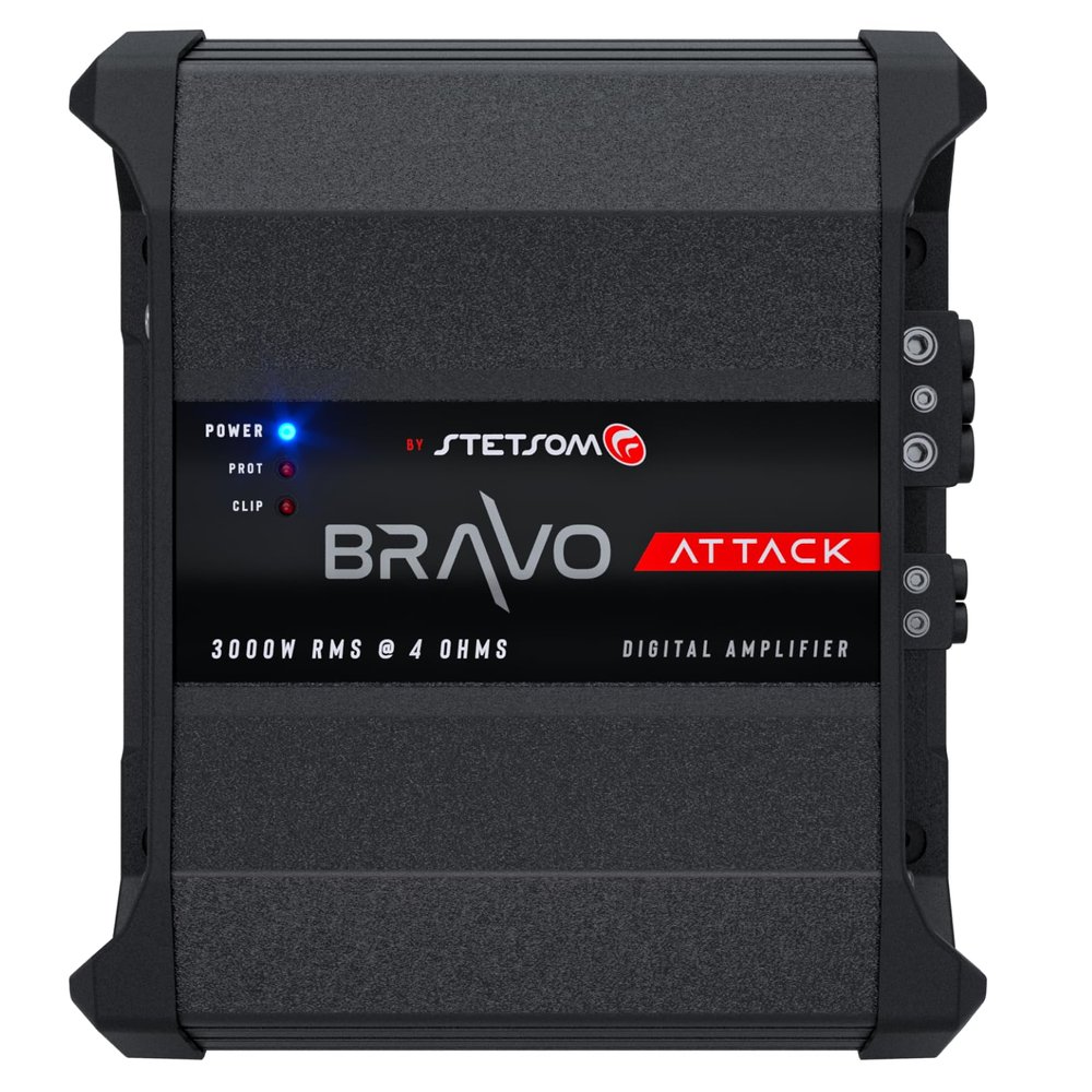Stetsom Bravo Attack 3000 4 Ohms Mono Car Amplifier, 3000.1 3K Watts RMS, 4 Stable Car Audio, Full Range HD Sound Quality, 3000x1, Crossover & Bass Boost, Car Stereo Speaker MD, Smart Coolers