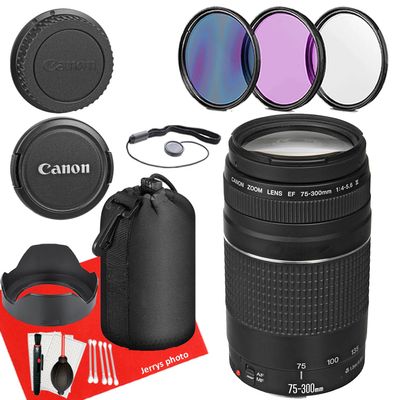 Canon EF 75-300mm f/4-5.6 III Lens for Canon EF-Mount APS-C DSLRs + Lens Case + 3 PC Filters + Hood + Dust Blower + Sensor Brush Pen + Cap Keeper + More (12pc Bundle) (Renewed)