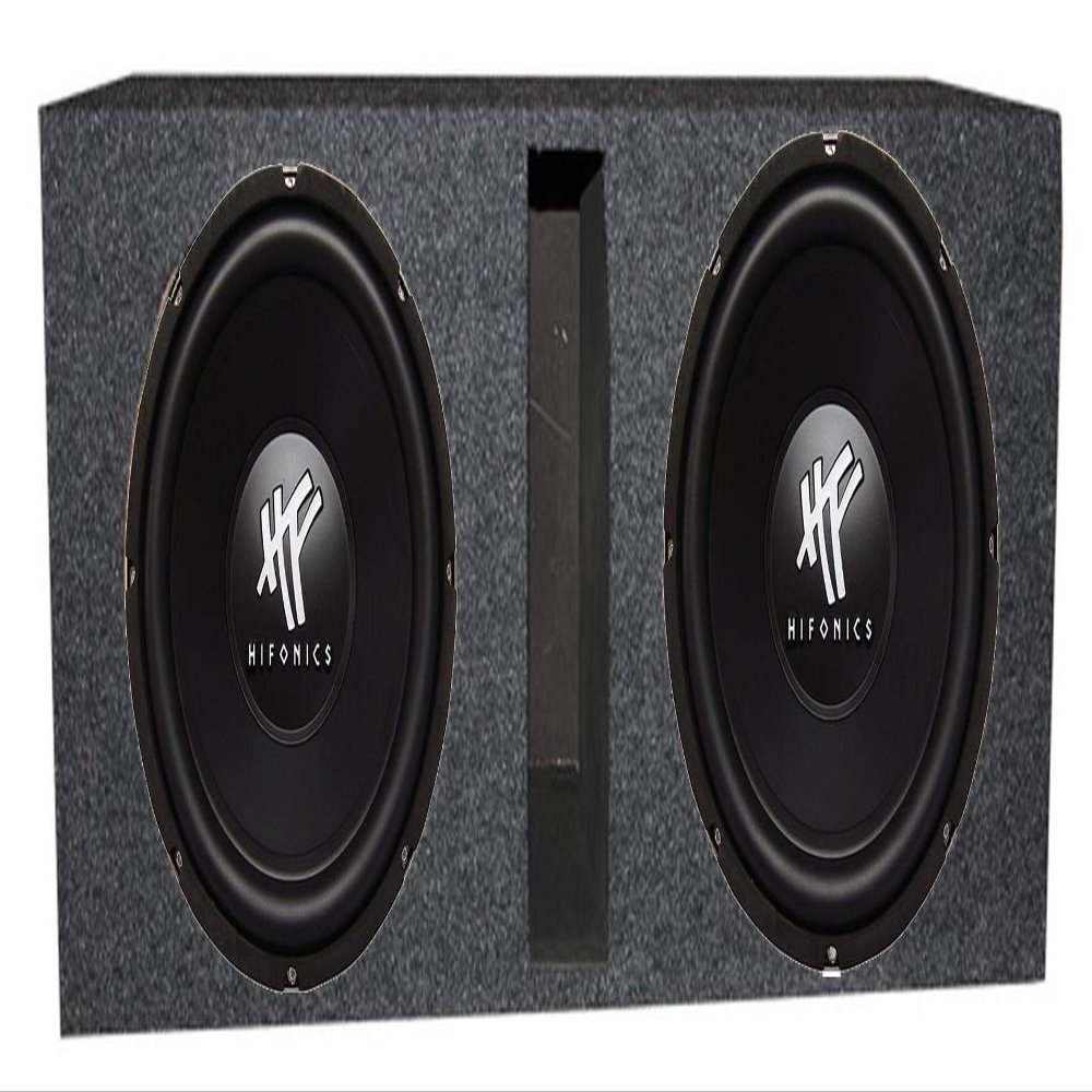 Hifonics 2 Pack Subwoofers, 12" 1600W Car Audio DVC Speakers Bundled with QPower Ported Enclosure Box