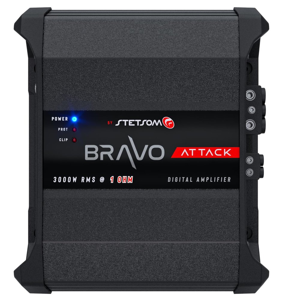Stetsom Bravo Attack 3000 1 Ohm Mono Car Amplifier, 3000.1 3K Watts RMS, 1 Stable Car Audio, Full Range HD Sound Quality, 3000x1, Crossover & Bass Boost, Car Stereo Speaker MD, Smart Coolers