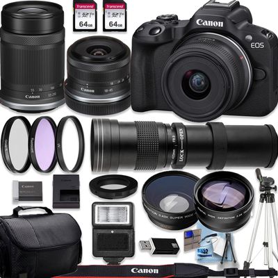 Canon EOS R10 4K Video Recording Mirrorless Camera with 18-45mm+55-210mm f/5-7.1 is STM+420-800mm f/8.3 HD Telephoto Zoom Lenses+Deluxe Accessory Bundle, Black (Renewed)
