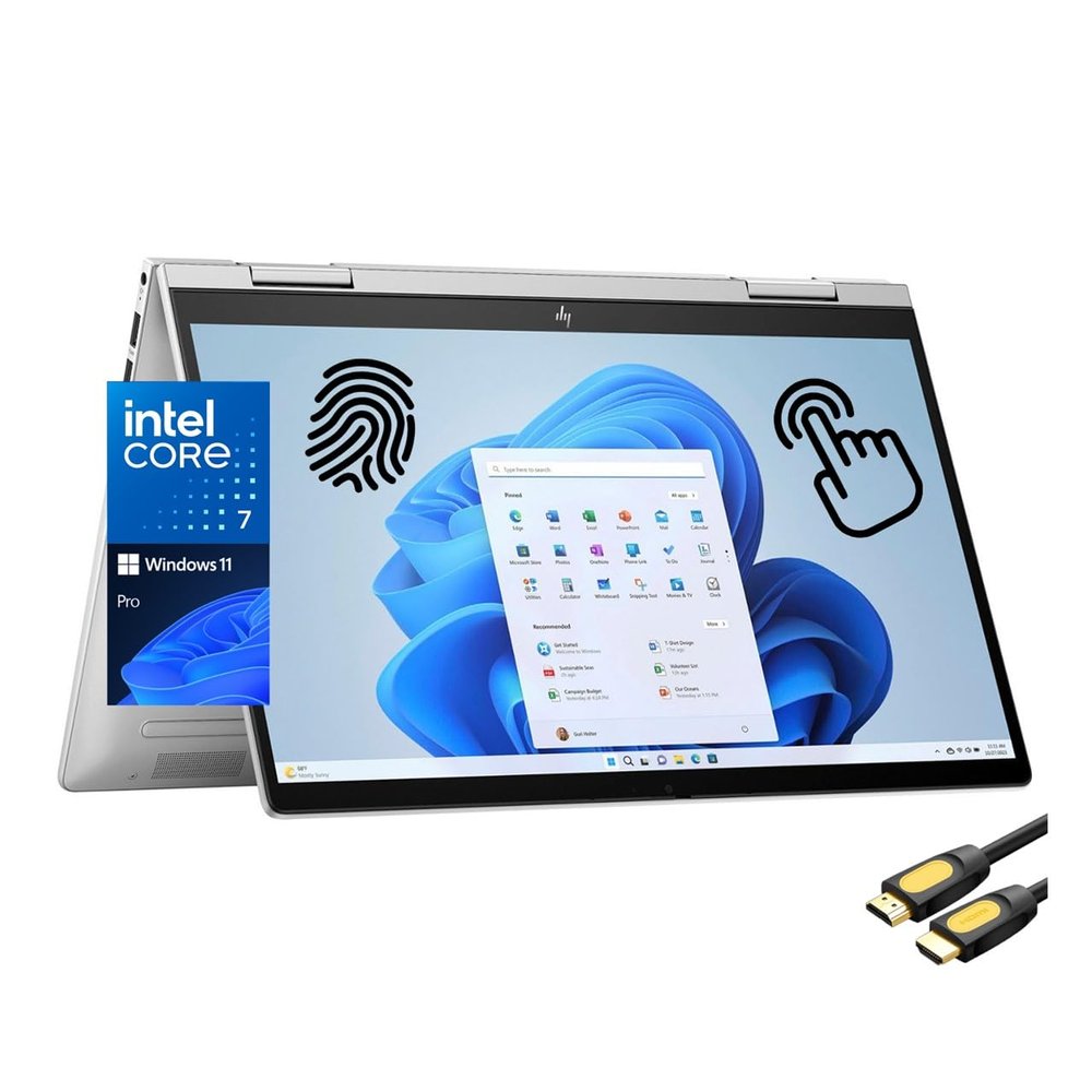 HP Envy 2-in-1 Laptop, 14" FHD Touchscreen Display, Intel 10-Cores 7-150U (Up to 5.4GHz), 16GB RAM, 512GB PCIe SSD, FP Reader, Backlit KB, WiFi 6E, Webcam, USB-C, HDMI, SPS HDMI Cable, Win 11 Pro